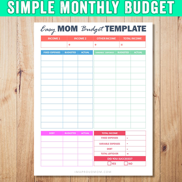 Simple Monthly Budget Printable